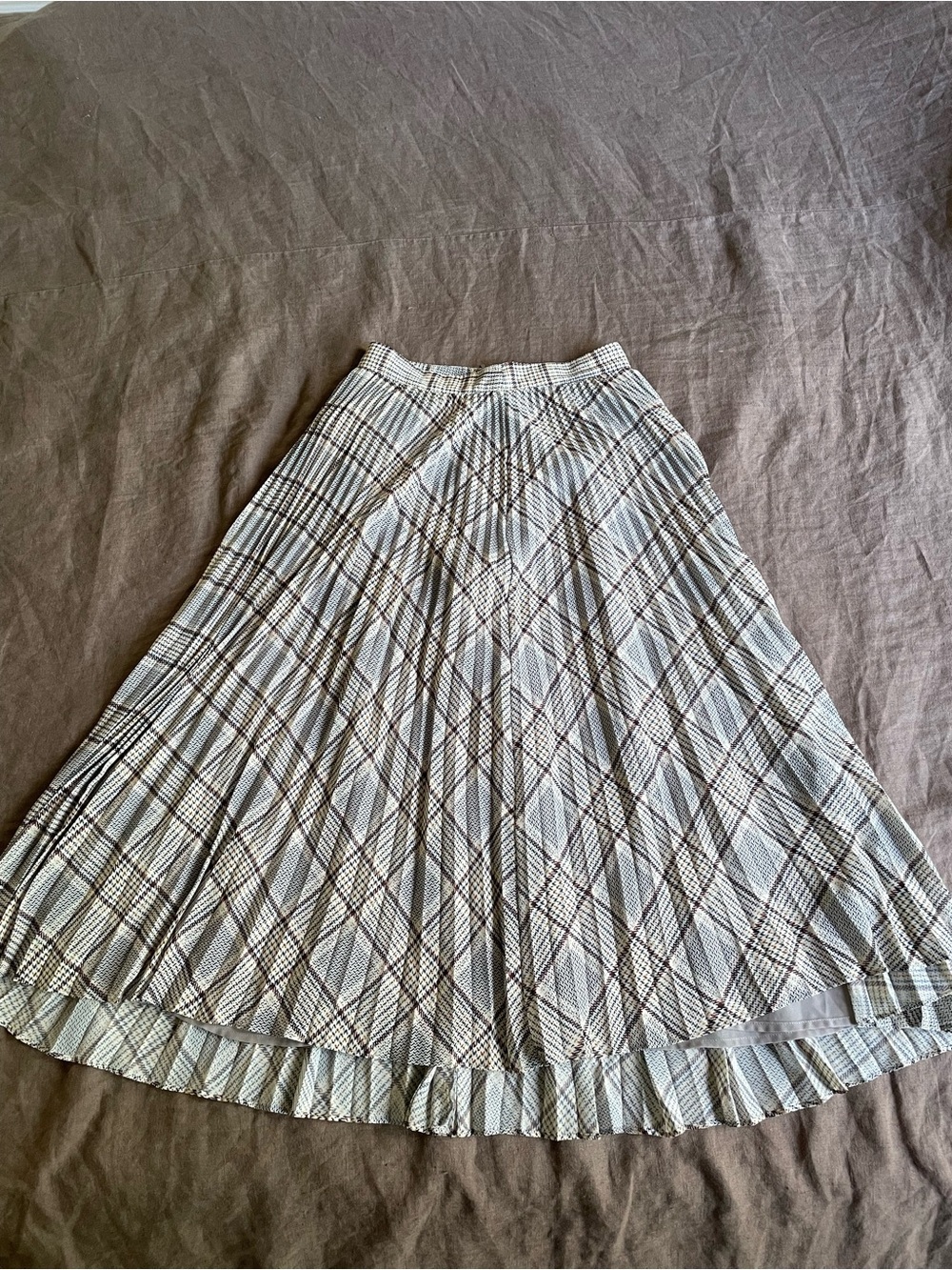 Whistles Plaid A-Line Women’s Pleated Skirt in Cream and Brown